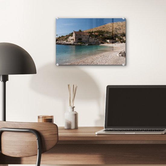 ® Glasschilderij 30x20 cm - Schilderij acrylglas - Klein strand van Hvar - Foto op glas - Muurdecoratie woonkamer - Wanddecoratie slaapkamer - Schilderijen