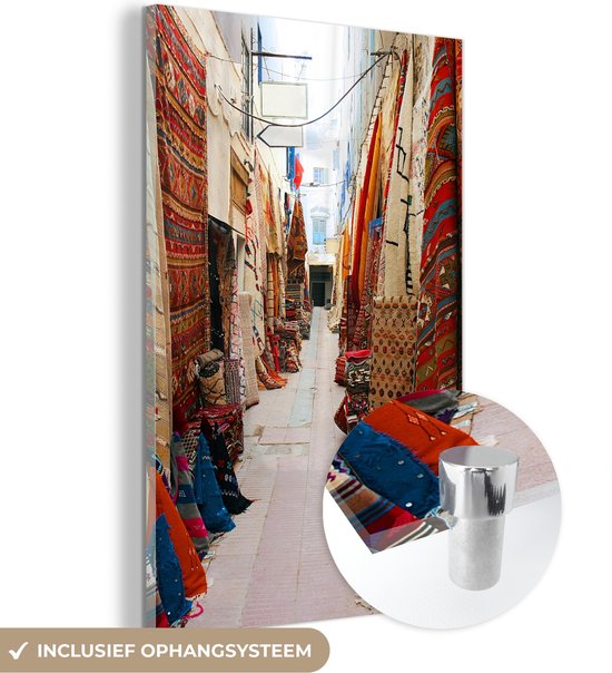 MuchoWow® Glasschilderij 20x30 cm - Schilderij acrylglas - Bazaar - Marrakesh - Marokko - Foto op glas - Schilderijen