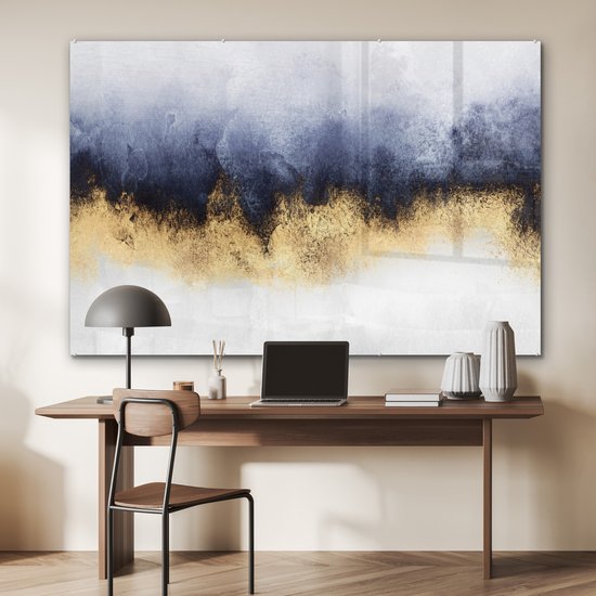 MuchoWow® Peinture sur verre 180x120 cm - Peinture sur verre acrylique - Abstrait - Or - Luxe - Photo sur verre - Peintures