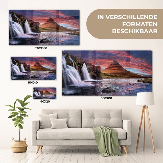Peinture sur verre - Photo sur verre - Islande - Cascade - Berg - Verre acrylique - Décoration murale - Peinture cascade - Peinture sur verre - 120x60 cm - Décoration murale