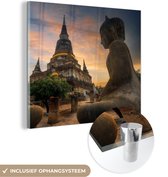Glasschilderij - Acrylglas - Schilderij glas - Buddha - Tempel - Boeddha beelden - Spiritualiteit - Wanddecoratie - Schilderijen - 90x90 cm - Glasschilderij Boeddha - Foto op glas