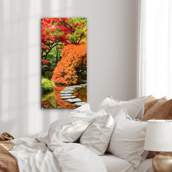 Peinture sur verre - Photo sur verre - Arbres - Pierres - Chemin - Nature - Japonais - Verre acrylique - Décoration murale - 40x80 cm - Peinture sur verre nature - Décoration murale - Peinture sur verre - Peintures de salon
