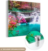 MuchoWow - Glasschilderij - Schilderij natuur - Waterval - Landschap - Bos - Oase - Acrylglas - Foto op glas - Kamer decoratie - 50x50 cm - Schilderijen woonkamer