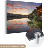 MuchoWow® Glasschilderij 90x60 cm - Schilderij acrylglas - Zonsondergang Hangzhou China - Foto op glas - Schilderijen