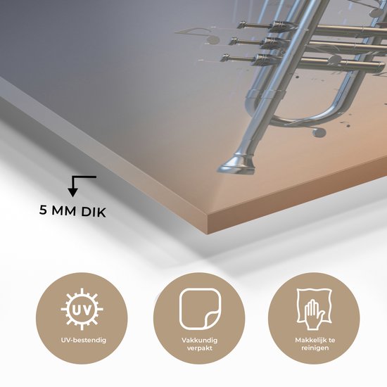 Belle trompette souffle des notes de musique Plexiglas 90x90 cm - Tirage photo sur Glas (décoration murale plexiglas)