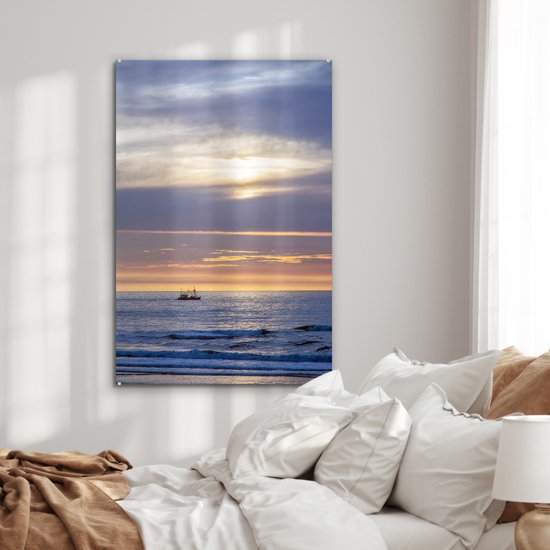 MuchoWow® Peinture sur Verre - Coucher de Soleil sur la Mer du Nord en Frise - 60x90 cm - Peintures sur Verre Acrylique - Photo sur Glas