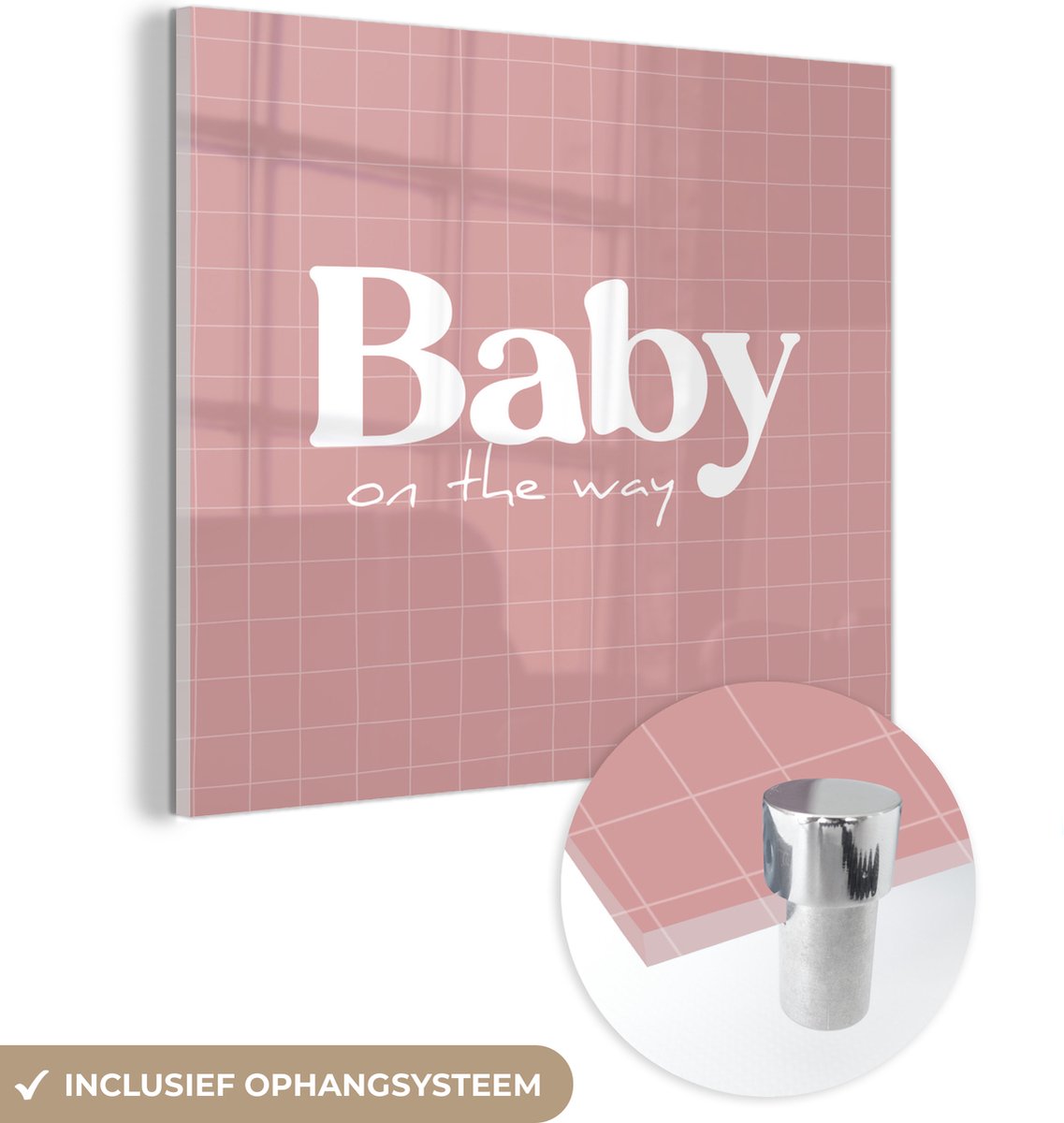 ® Glasschilderij 20x20 cm - Schilderij acrylglas - Baby on the way - Quotes - Zwangerschap - Spreuken - Baby - Foto op glas - Muurdecoratie woonkamer - Wanddecoratie slaapkamer - Schilderijen