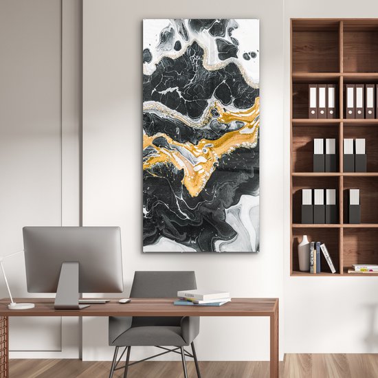 MuchoWow® Peinture sur Verre - Marbre - Zwart - Or - 80x160 cm - Peintures sur Verre Acrylique - Photo sur Glas