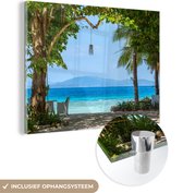 MuchoWow® Glasschilderij 160x120 cm - Schilderij acrylglas - Tropisch - Strand - Zee - Foto op glas - Schilderijen