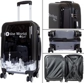 Travelsuitcase - Handbagage koffer Fly the World - Reiskoffer met cijferslot - Polycarbonaat - Zwart - Maat S ca 55x38x21 cm