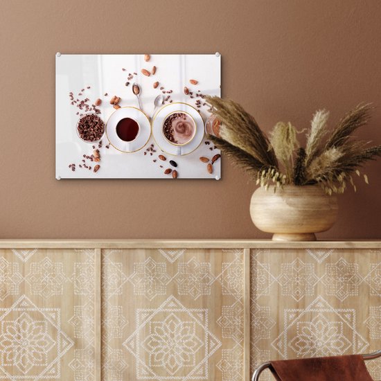 MuchoWow® Peinture sur verre 40x30 cm - Peinture acrylique sur verre - Café - Grains de café - Chocolat - Photo sur verre - Peintures