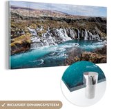 MuchoWow® Glasschilderij 40x20 cm - Schilderij acrylglas - IJsland - Water - Berg - Foto op glas - Schilderijen