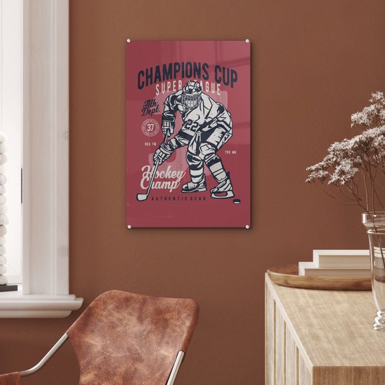 Peinture sur verre - Mancave - Sport - Hockey sur glace - Vintage - 40x60 cm - Peintures en plexiglas