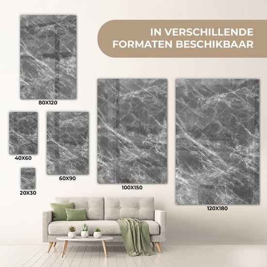 MuchoWow® Peinture sur verre 80x120 cm - Peinture sur verre acrylique - Marbre - Structure - Grijs - Wit - Photo sur verre - Peintures