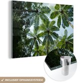 MuchoWow® Glasschilderij 90x60 cm - Schilderij acrylglas - Bomen en bladeren in jungle - Foto op glas - Schilderijen