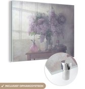 MuchoWow® Glasschilderij 40x30 cm - Schilderij acrylglas - Bloemen - Tafel - Stilleven - Foto op glas - Schilderijen
