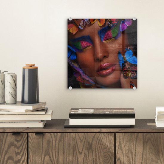 Peinture sur Verre - Femme - Ombre à Ombre à paupières - Papillons - 20x20 cm - Peintures sur Verre Peintures - Photo sur Glas