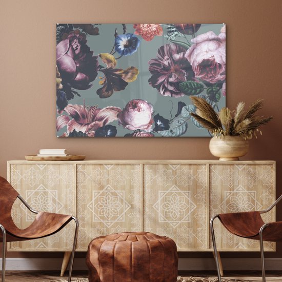 MuchoWow® Peinture sur Verre - Fleurs - Roses - Bouquet - 120x80 cm - Peintures sur Verre Peintures - Photo sur Glas