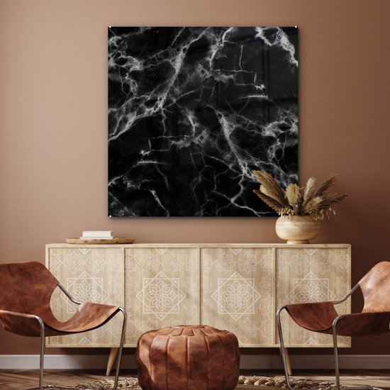 Peinture sur Verre - Marbre - Zwart - Wit - Chic - 90x90 cm - Peintures sur Verre Peintures - Photo sur Glas