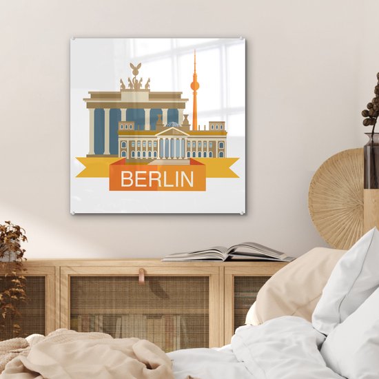 MuchoWow® Peinture sur verre 50x50 cm - Peinture sur verre acrylique - Illustration des sites touristiques de Berlin - Photo sur verre - Peintures
