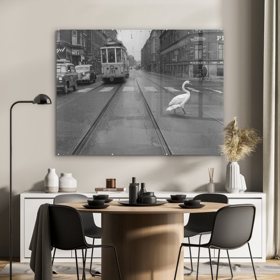 MuchoWow® Peinture sur verre 120x90 cm - Peinture sur verre acrylique - Traversée de cygne - Photo sur verre - Peintures
