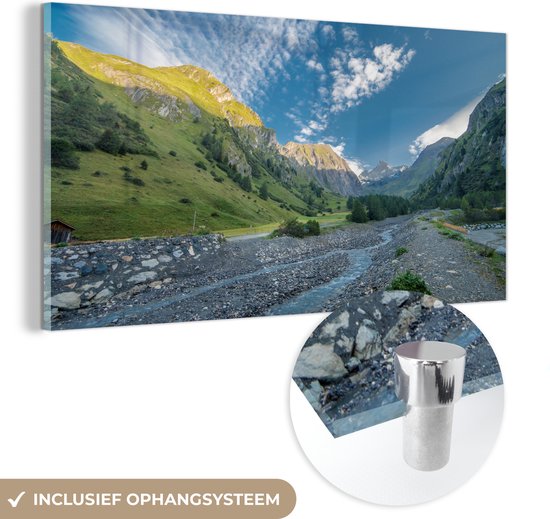 MuchoWow® Glasschilderij 120x60 cm - Schilderij acrylglas - Rivier door de Großglockner in het Europese Oostenrijk - Foto op glas - Schilderijen