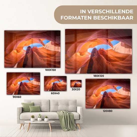 MuchoWow® Peinture sur verre 180x120 cm - Peinture sur verre - Formations rocheuses dans l'Antelope Canyon - Photo sur verre acrylique - Peintures
