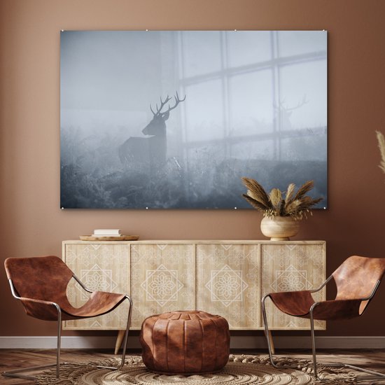MuchoWow® Peinture sur verre - Cerf - Brouillard - Forêt - 150x100 cm - Peintures sur verre acrylique - Photo sur Glas