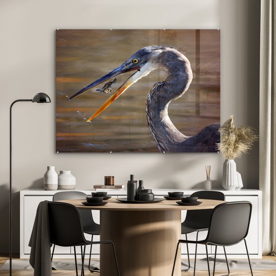 MuchoWow® Peinture sur verre - Héron avec proie - 120x90 cm - Peintures sur verre acrylique - Photo sur Glas