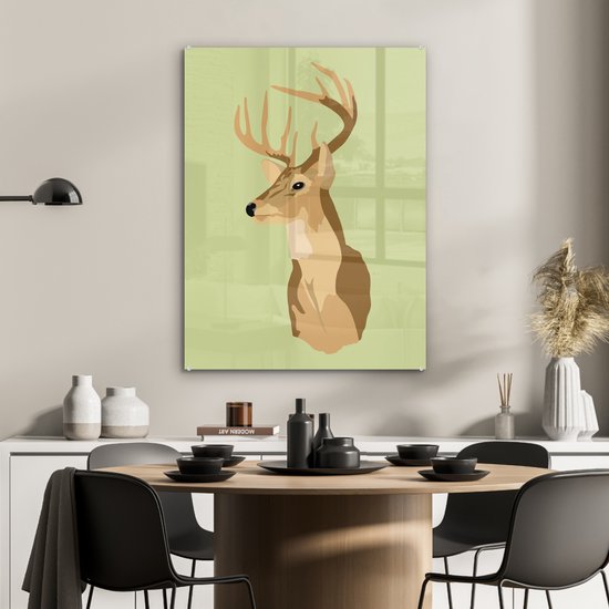MuchoWow® Peinture sur verre 60x80 cm - Peinture acrylique sur verre - Illustration d'une tête de cerf - Photo sur verre - Peintures