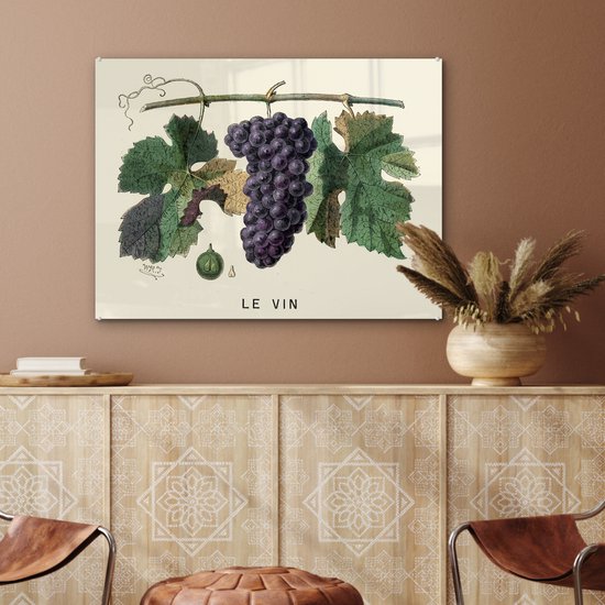 MuchoWow® Peinture sur Verre - Une Illustration de Raisins sur une Vigne - 80x60 cm - Peintures sur Verre Peintures - Photo sur Glas