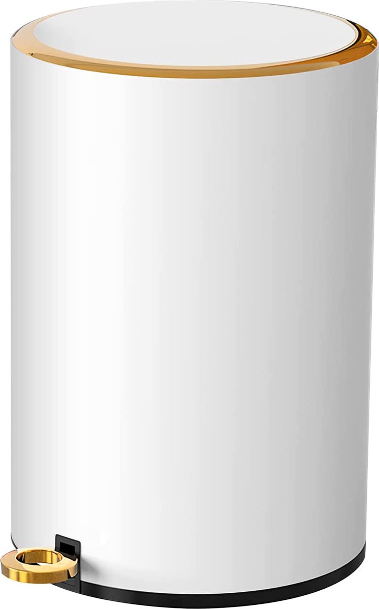 Badkamerafvalbak, 6 liter, ronde pedaalemmer van roestvrij staal, keukenemmer met metalen deksel, uitneembare binnenemmer voor keuken, thuis, kantoor (wit)