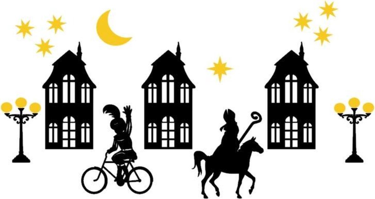 Raam sticker set Sinterklaas huisjes Herbruikbaar statisch zwart | Rosami