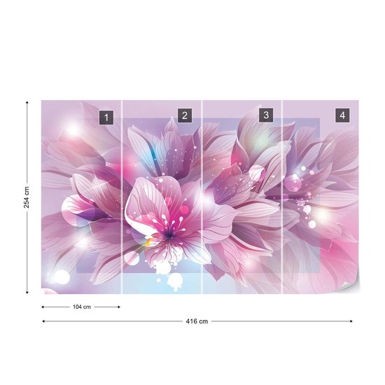 Papier peint Fleurs Nature Rose Pourpre | XXXL - 416 cm x 254 cm | Polaire 130g / m2