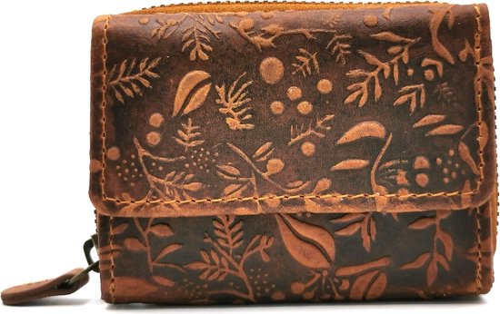 Mini portefeuille en cuir Hillburry avec fleurs en relief - beau et pratique - (lxhxd) environ 9cm x 6,5cm x 2cm