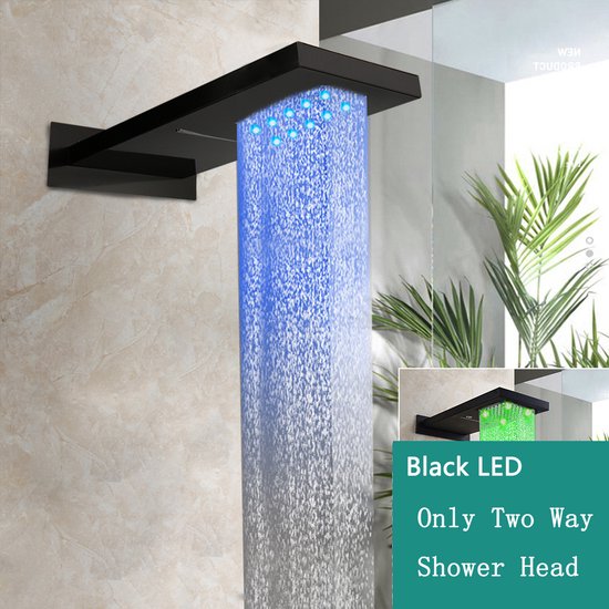 Zwart Douchekop Regenval Waterval Douchekop Led Bad Douche Spray