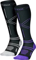 STOX Energy Socks - 2 Pack Hardloopsokken voor Vrouwen - Premium Compressiesokken - Kleuren: Zwart/Lichtgrijs en Zwart/Paars - Maat: Large - 2 Paar - Voordeel