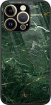 Hoesje geschikt voor iPhone 14 Pro - Marble jade green - Luxe Hard Case - Marmer - Groen - ELLECHIQ