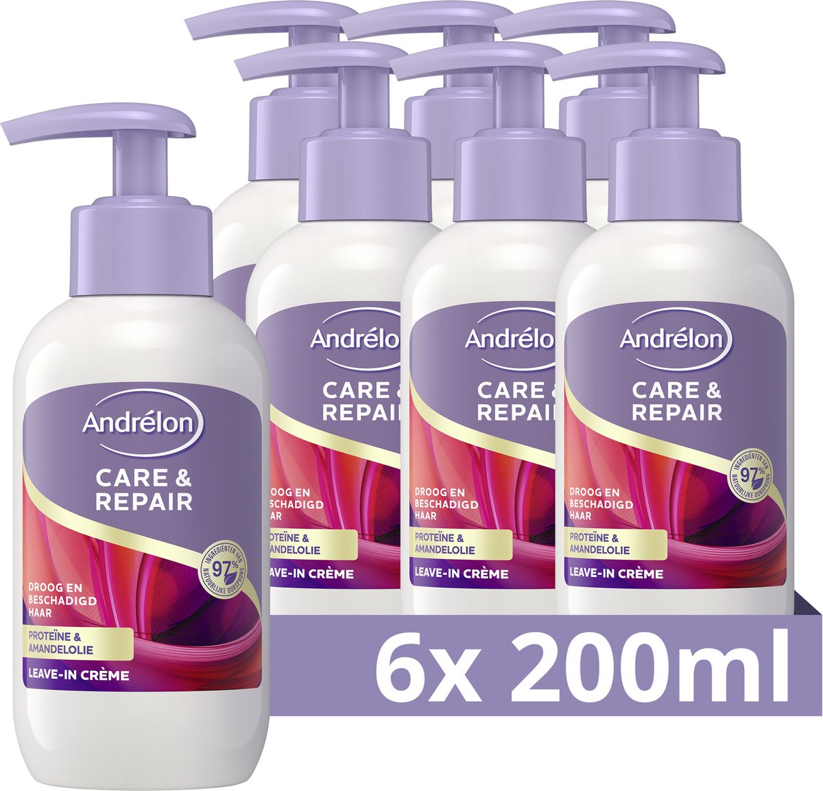Andrélon Care & Repair Leave-In Crème - 6 x 200 ml - Voordeelverpakking |  bol.com