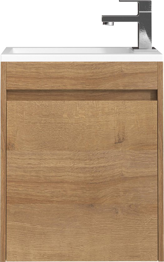 Badplaats Meuble de Toilette Sinta 40 cm x 26 cm - Chêne - Meuble Fontaine avec Lavabo Witte