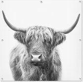 Tuindoek Schotse hooglander - Dieren - Hoorns - Zwart wit - 100x100 cm
