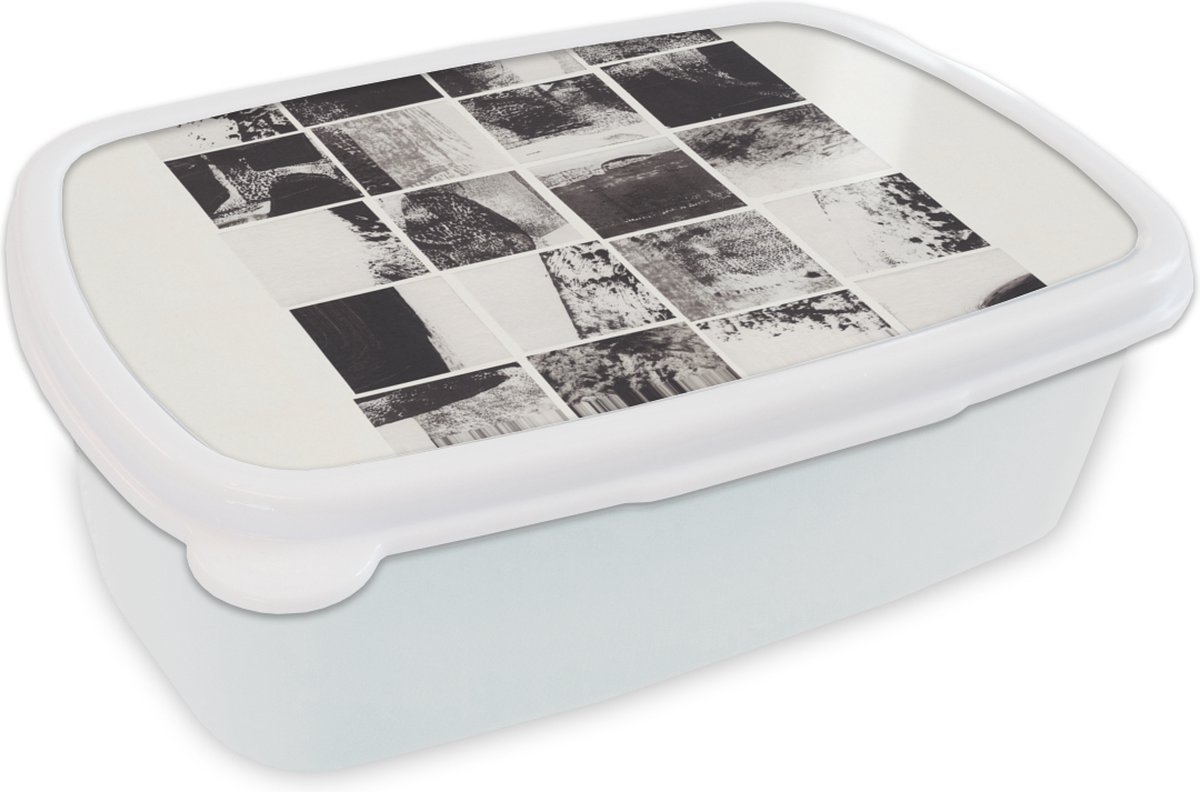 Broodtrommel Wit - Lunchbox - Brooddoos - Mozaïek - Abstract - Zwart - Wit - 18x12x6 cm - Volwassenen