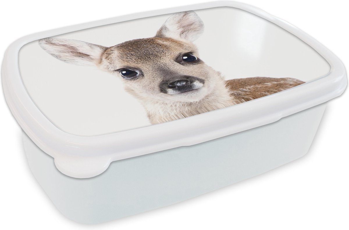 Broodtrommel Wit - Lunchbox - Brooddoos - Hert - Dieren - Bruin - Natuur - 18x12x6 cm - Volwassenen