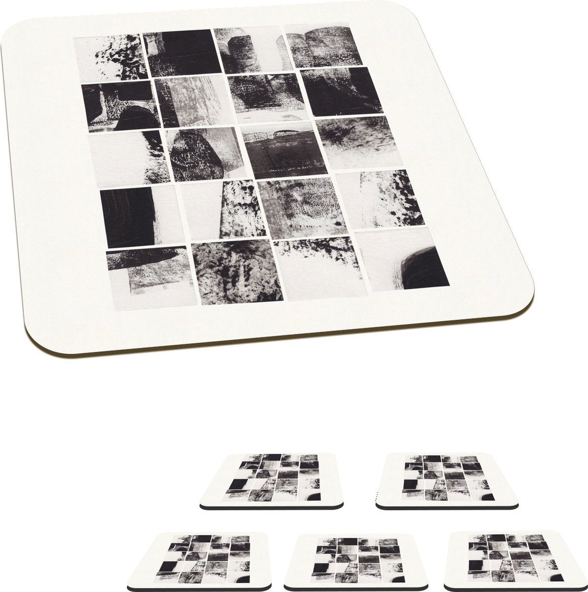 Onderzetters voor glazen - Mozaïek - Abstract - Zwart - Wit - 10x10 cm - Glasonderzetters - 6 stuks