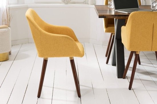 Design klassieke stoel SCANDINAVIA MEISTERSTÜCK mosterdgeel met armleuning - 40124