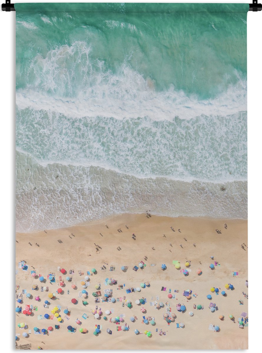 Wandkleed - Wanddoek - Zee - Strand - Parasols - Water - Zomer - 120x180 cm - Wandtapijt