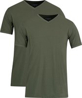 STØRVIK Extra lang T-Shirt 2-Pack Heren - Katoen - V-Hals - Maat S - Olijfgroen