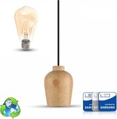 Houten hanglamp met zwarte draad - inclusief A++ - ST64 filament LED lamp - Amber kleurig in extra warm witte kleur 2200K - Samsung chip