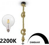 Touw lamp - hanglamp - 1,5 meter - E27 - Incl. dimbare G125 filament in extra warm witte kleur 2200K - 8W - 800 Lumen
