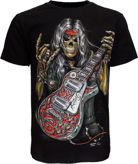 Skull Rock Guitar Metal T-Shirt Zwart 